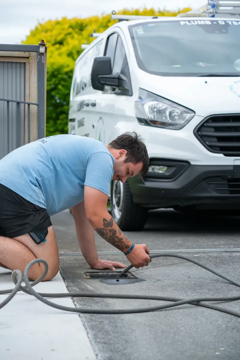 Plumb-D Tec plumber on a drain repair job